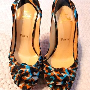 Christian Louboutin Jenny 150 Soie Leopard  Slingback Platform